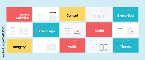 Brand strategy handbook. Visual identity framework. Logo application guide. Brand guideline template.