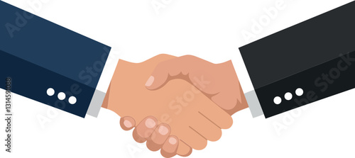 Two hands shaking in a professional setting, minimal flat design vector illustration