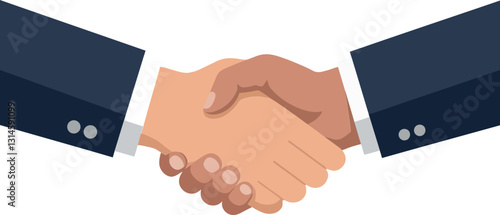Two hands shaking in a professional setting, flat design vector illustration
