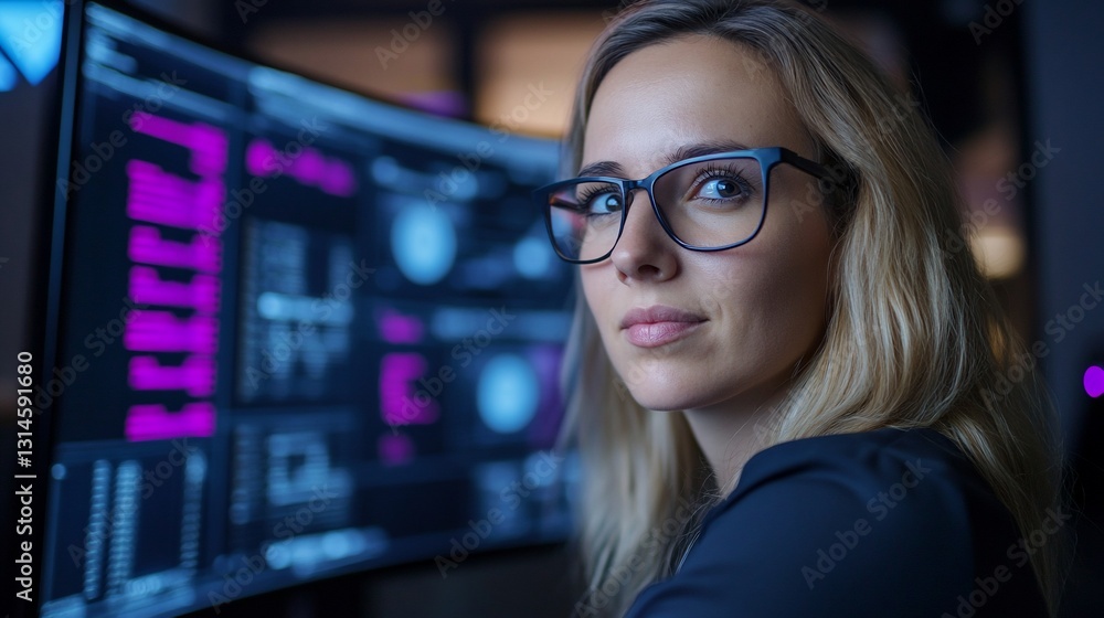 Woman programmer working late at night Woman programmer working late at night