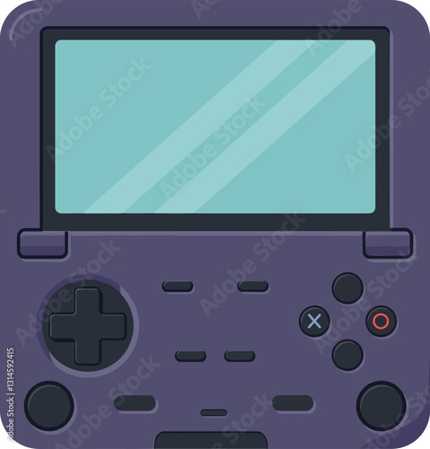 Retro handheld gaming console in flat design with buttons and screen for vector art