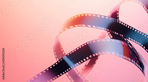 cinema ilustration, waving film stock, light pink background, classy, minimal, smooth, elegant, realistic
