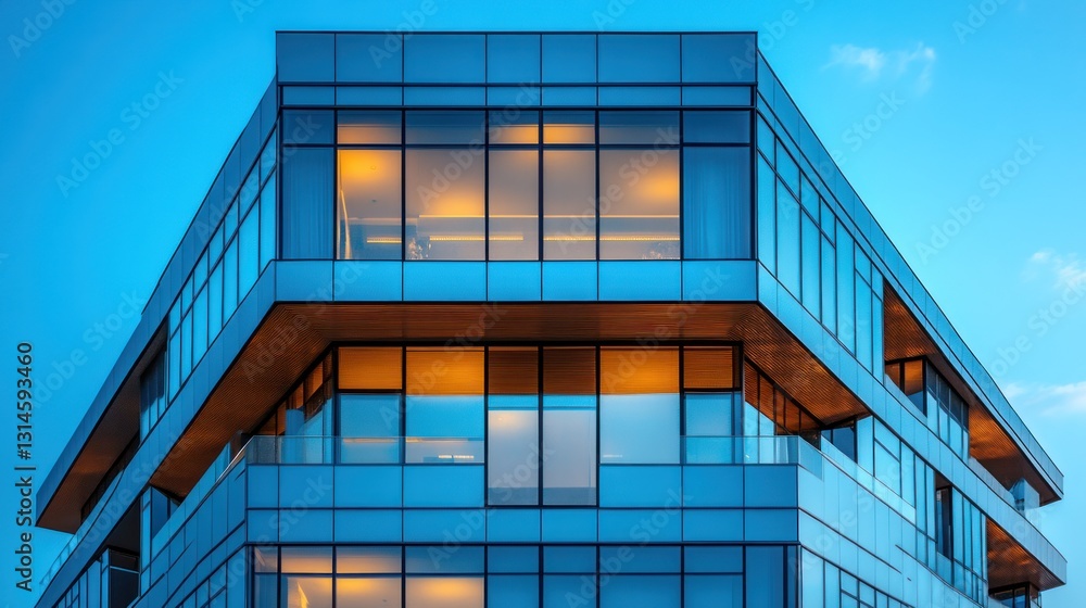 Obraz premium Modern Glass Building Architecture at Dusk