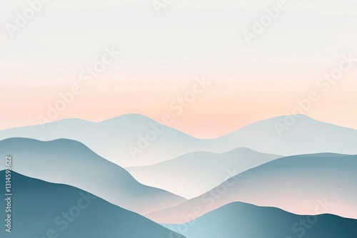 A soft, minimalist mountain range silhouette, using pastel hues and gentle, flowing lines to create an abstract and dreamy landscape