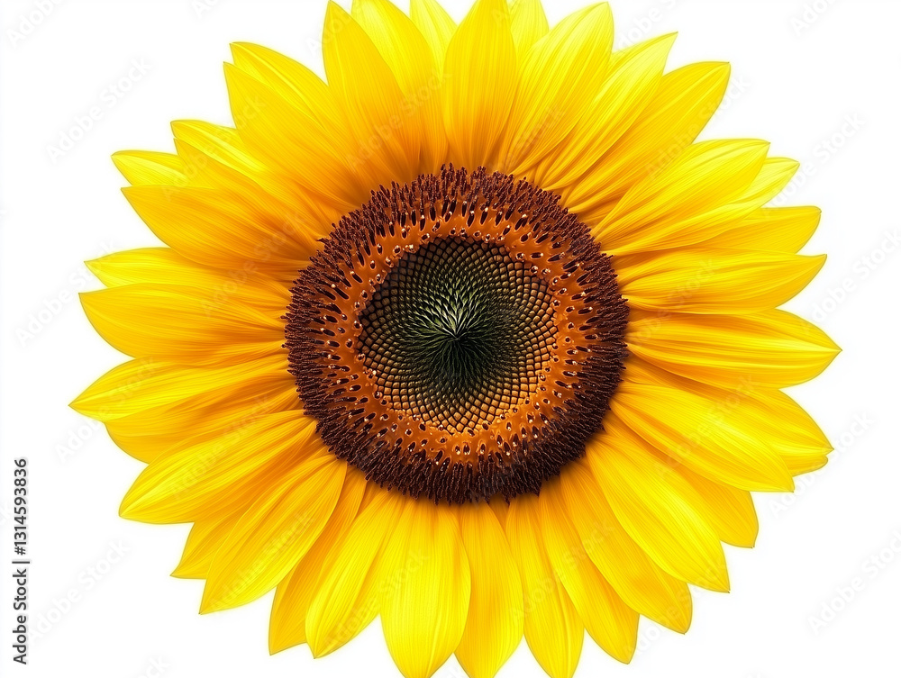 Single Sunflower with Bold Yellow Petals on White Background, sunflower on white background Single Sunflower with Bold Yellow Petals on White Background, sunflower on white background