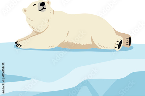 A relaxed polar bear lounging on an icy surface in a flat vector illustration