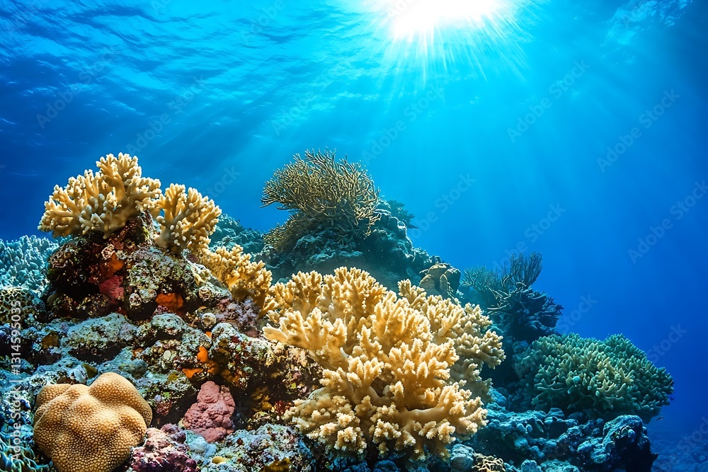 Obraz premium Sunlit Coral Reef Underwater Scene (1)