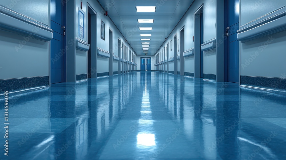 Fototapeta premium Empty Hospital Corridor: A Sterile and Calm Atmosphere