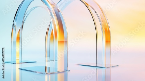 Obraz na płótnie Sculptural Glass Arches With Fluid Light And Color w salonie
