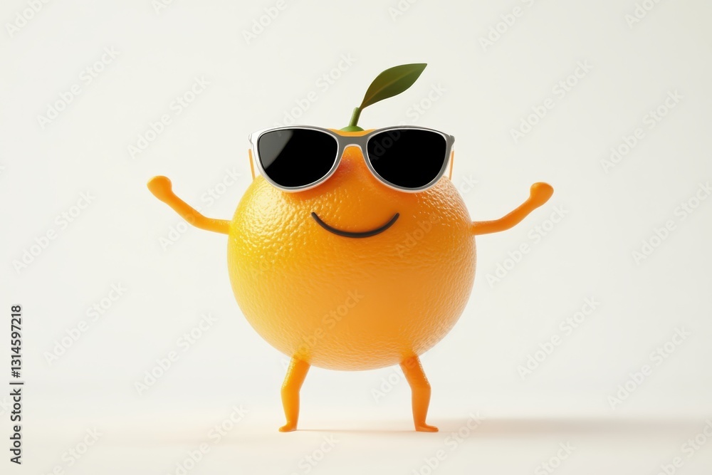 Cartoon funny orange character with smiling face and sunglasses, illustration on white background. Cartoon funny orange character with smiling face and sunglasses, illustration on white background.