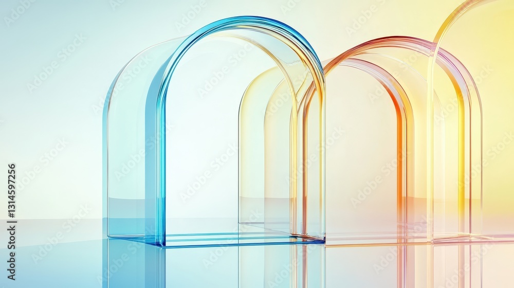 Colorful Translucent Archways In Abstract Sunlight.