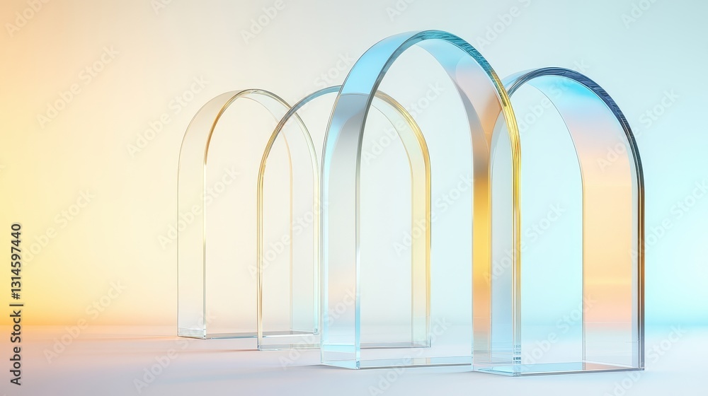 Set Of Transparent Arches With A Gradient Background.