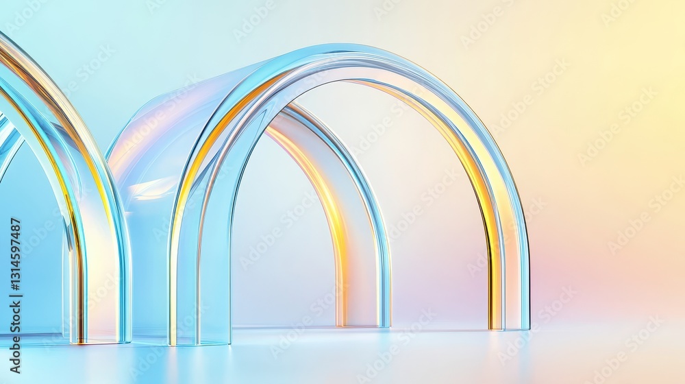 Glossy Translucent Archways With Captivating Colors Blend.