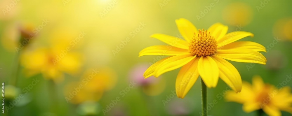 Obraz premium Bright yellow petals of Echinacea flowers against a soft natural floral background, flowers, yellow, herbalism