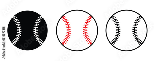 Softball icon set. Baseball silhouette, hand drawn baseball outline vector illustration
