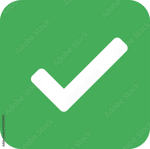 Green checkmark symbol in a flat design style representing approval and success in vector art