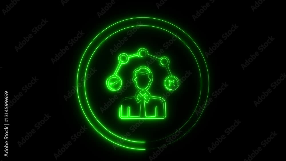 Glowing neon decision icon isolated on black background. 4k video motion graphic animation. Futuristic Digital Network Connecting Individuals Collaborative Technology in a Modernized Virtual Space.