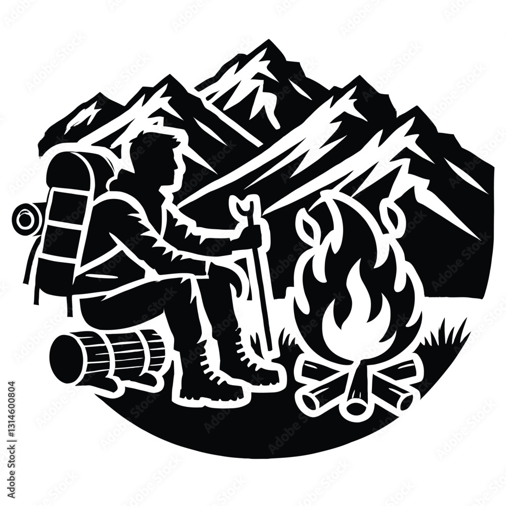 Fototapeta premium Hiker Campfire Silhouette