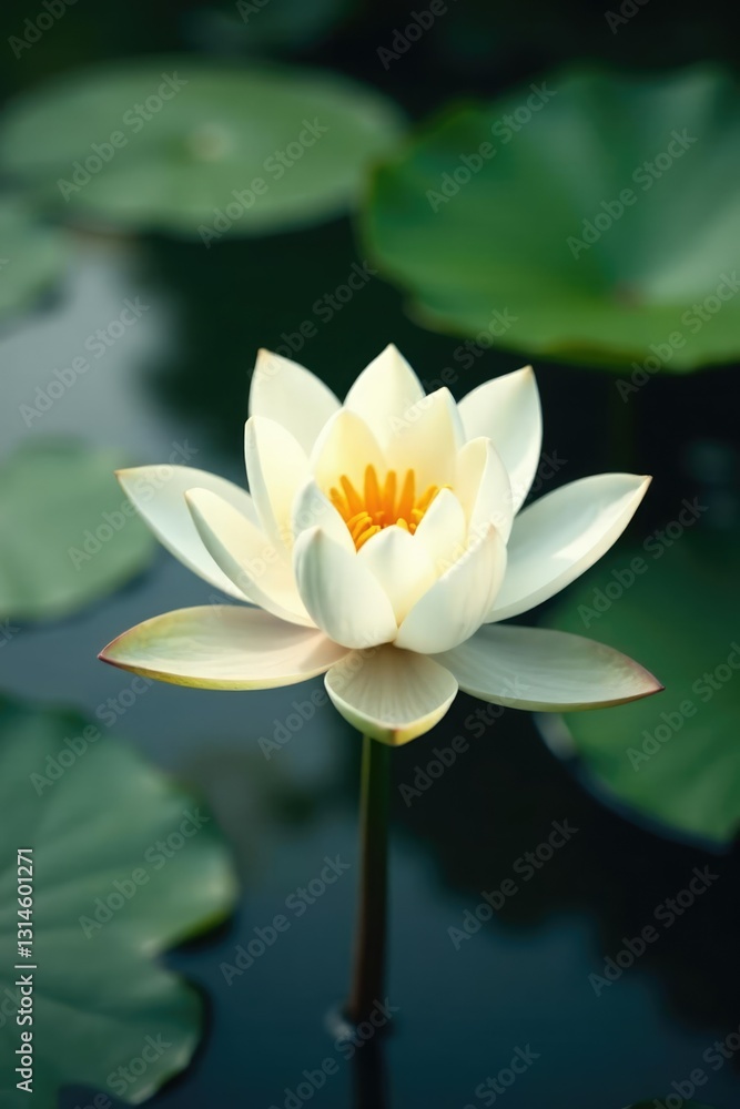 Delicate white lotus bloom on serene pond surface, lotus, calm, nature Delicate white lotus bloom on serene pond surface, lotus, calm, nature