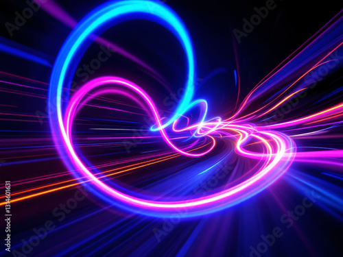 Vibrant neon light trails creating a dynamic, futuristic speed effect with colorful streaks and motion blur.