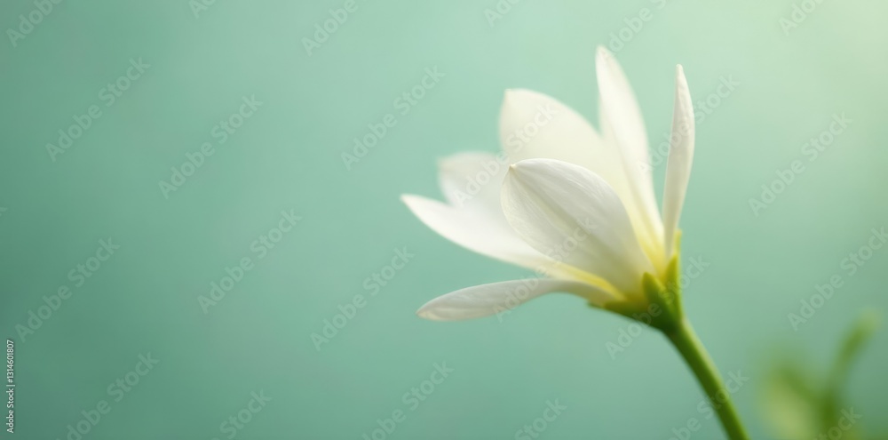 Fototapeta premium Delicate white petals unfolding from a green stem, serene scenes, white flowers, flower stems