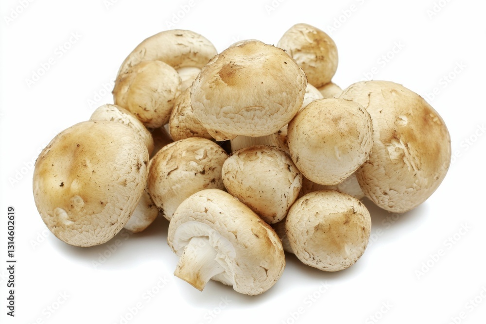 Trumpet Mushroom: A Fresh, Tasty Edible Mushroom Pleurotus eryngii With King Oyster Mushroom on White Background Trumpet Mushroom: A Fresh, Tasty Edible Mushroom Pleurotus eryngii With King Oyster Mushroom on White Background
