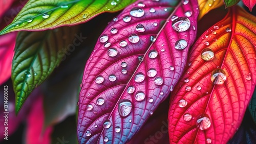 Glistening Dewdrops on Leaves and Petals: Nature’s Morning Adornment