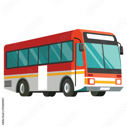 A red and white city bus transportation vehicle illustration