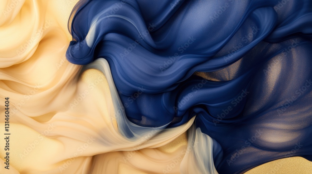 Fluid Gold And Blue Abstract Texture In Fabric Style