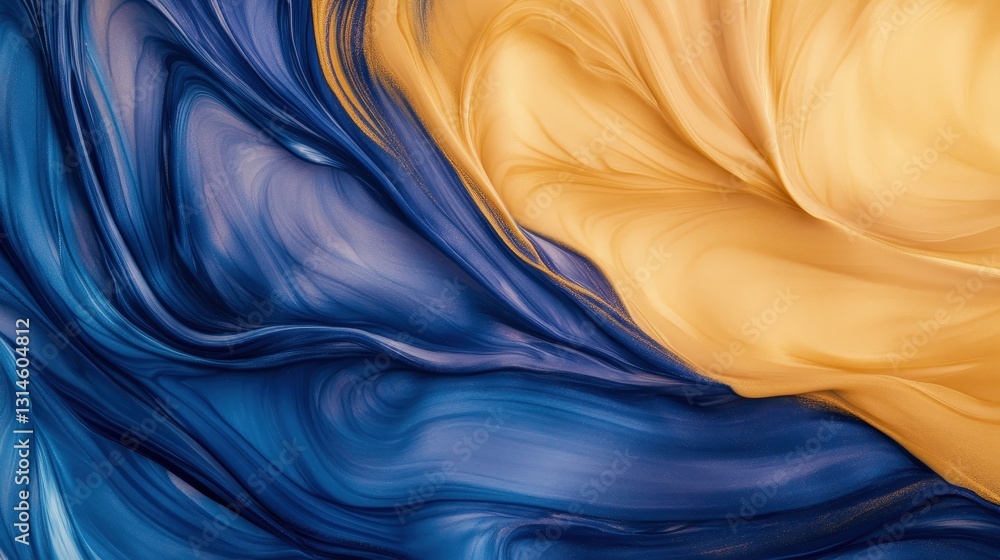 Flowing Blue And Yellow Waves In Abstract Harmony.