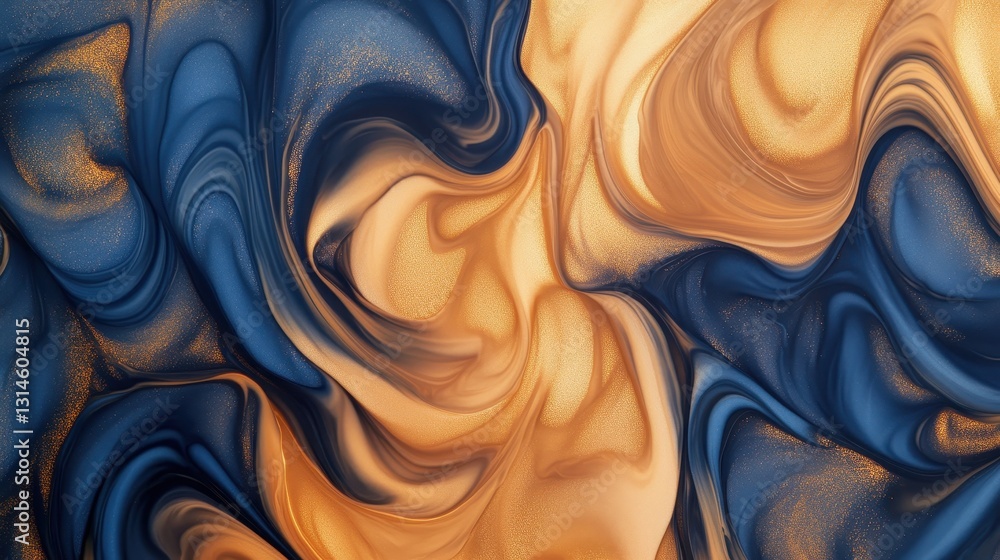 Intertwining Navy And Gold Swirls With Fine Texture.