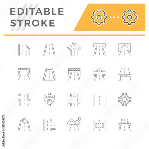 Set line icons of road