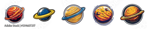Colorful Planets in Space with Rings and Stars
