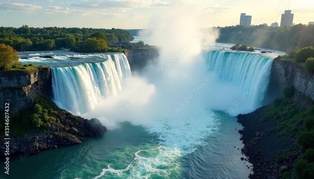 Stunning aerial view of Niagara Falls in Canada with mist rising from cascading water, landscape, cascading, Canada Stunning aerial view of Niagara Falls in Canada with mist rising from cascading water, landscape, cascading, Canada