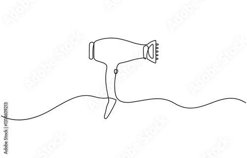 One line continuous hairdryer hairdresser symbol concept, One line continuous hairdryer hairdresser symbol concept. Silhouette hair design image style technology icon.