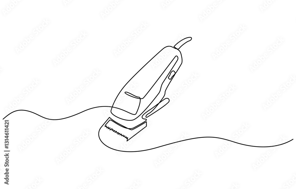 Obraz premium Electric hair clipper one line continuous drawing. Barber shop and hairdresser tools, Continuous one line hair clipper. Vintage hair clipper isolated on a white background.