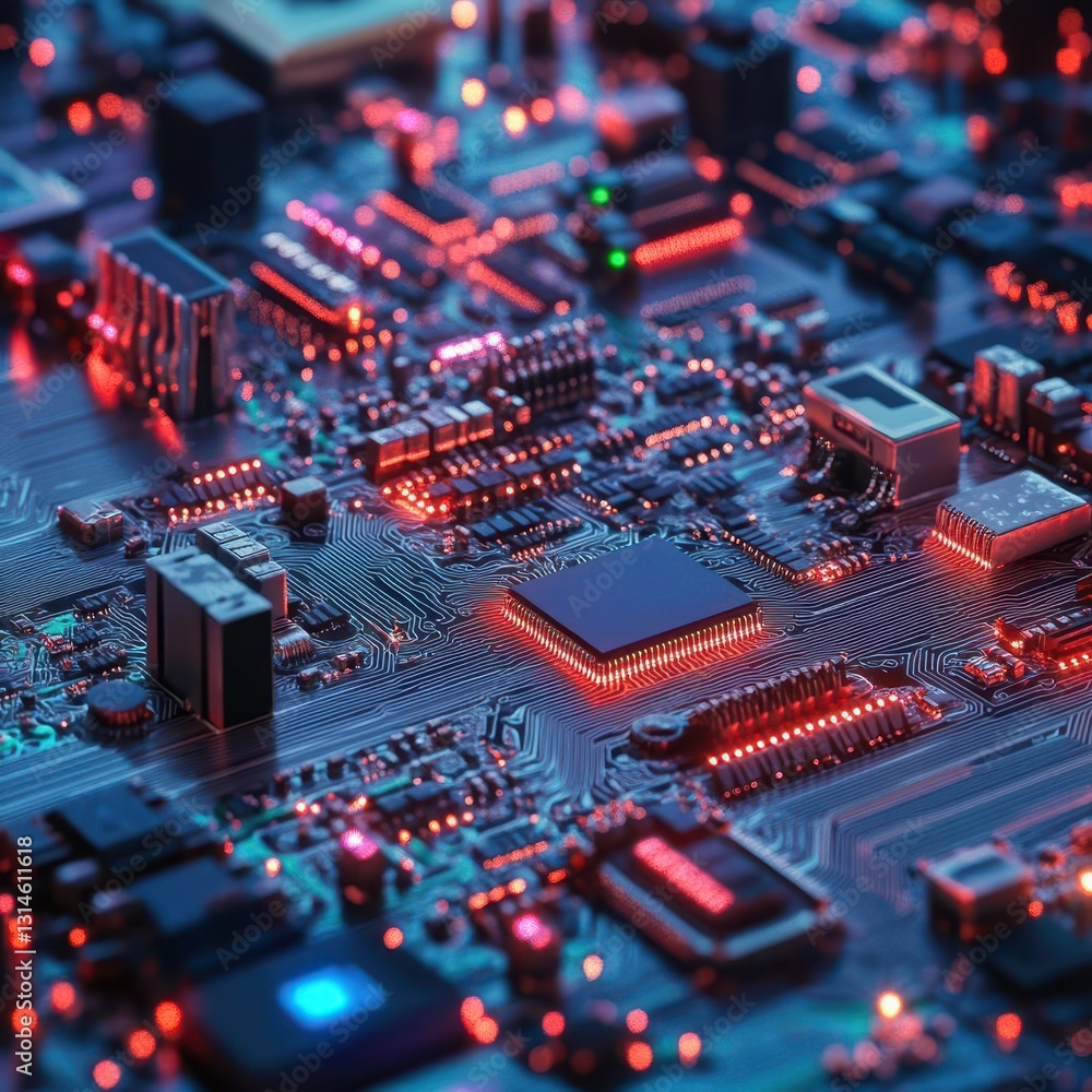 Intricate Abstract Circuitry Art Showcasing Electronic Computer Hardware Integrated with a Detailed Circuit Board Background in Futuristic Digital Design Intricate Abstract Circuitry Art Showcasing Electronic Computer Hardware Integrated with a Detailed Circuit Board Background in Futuristic Digital Design
