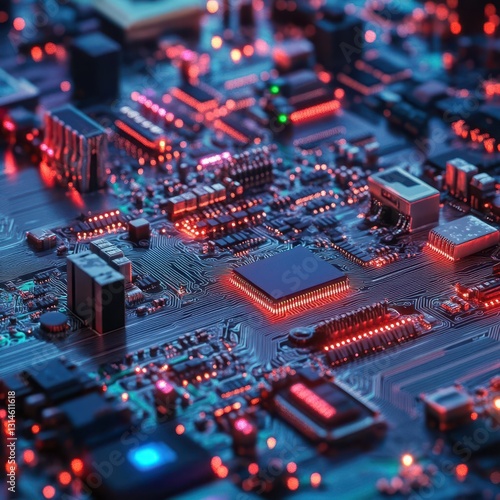 Intricate Abstract Circuitry Art Showcasing Electronic Computer Hardware Integrated with a Detailed Circuit Board Background in Futuristic Digital Design