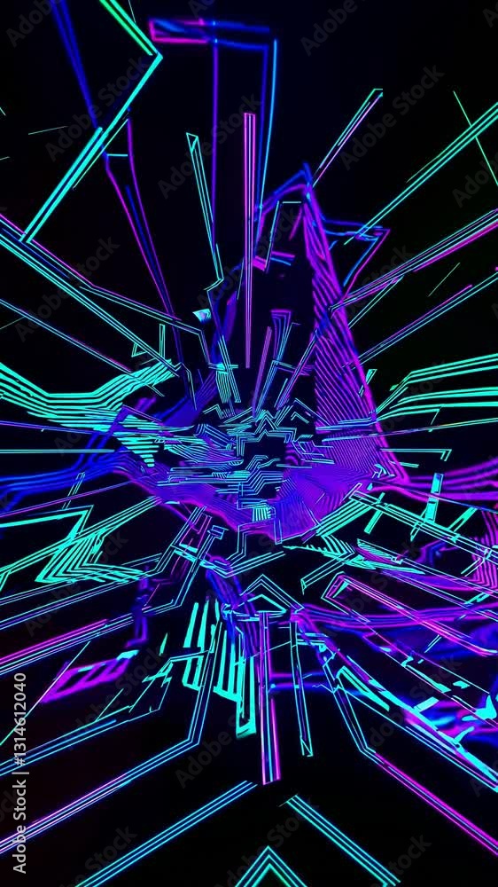 Neon City: A futuristic cityscape unfolds in vibrant neon lines against a black background, offering a glimpse into a high-tech, abstract world.