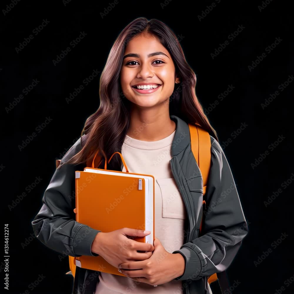Smiling student with backpack 4K video, transparent, alpha channel, ProRes 4444
