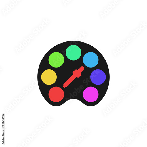 Color palette icon with bright colors and dropper tool. Vector illustration.