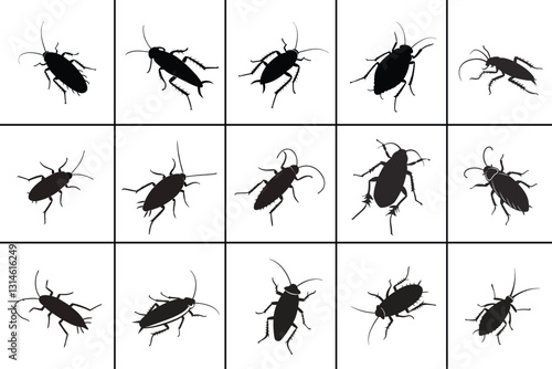 Vector Silhouette of Dead Cockroach  Black Icon, Lying on Its Back