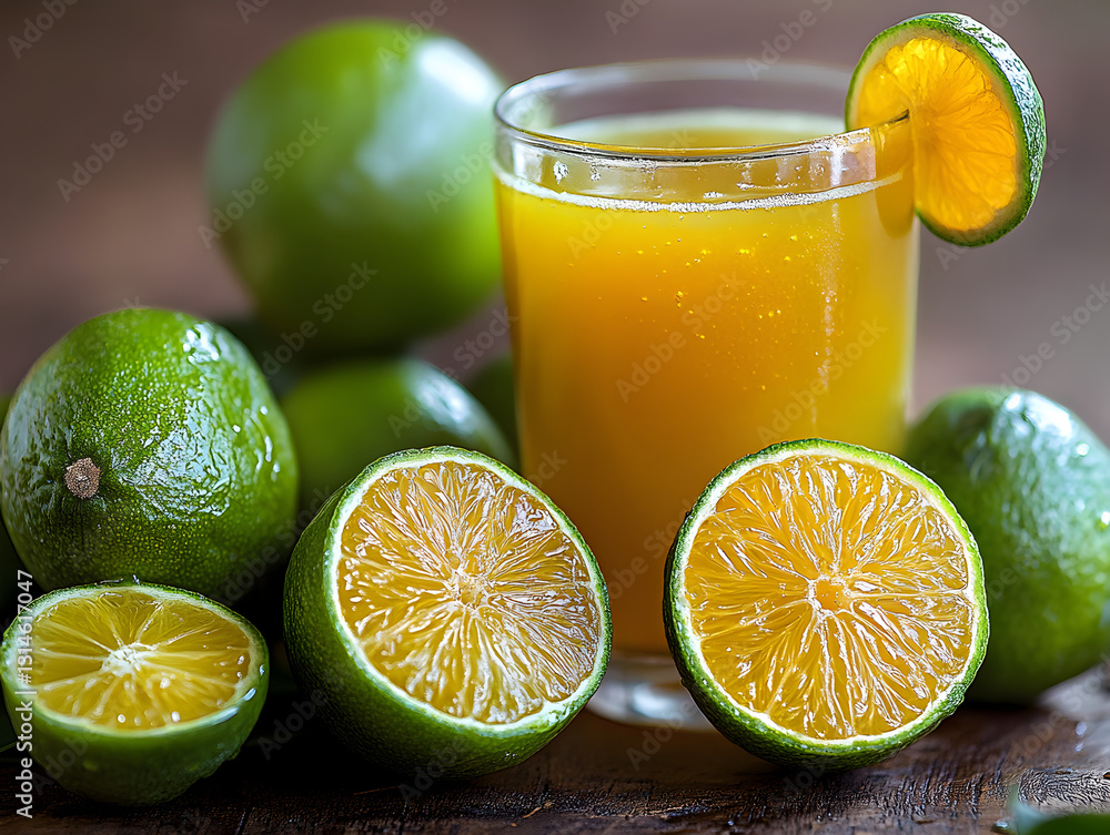 A tangy Filipino calamansi juice with honey served in a glass mug A tangy Filipino calamansi juice with honey served in a glass mug