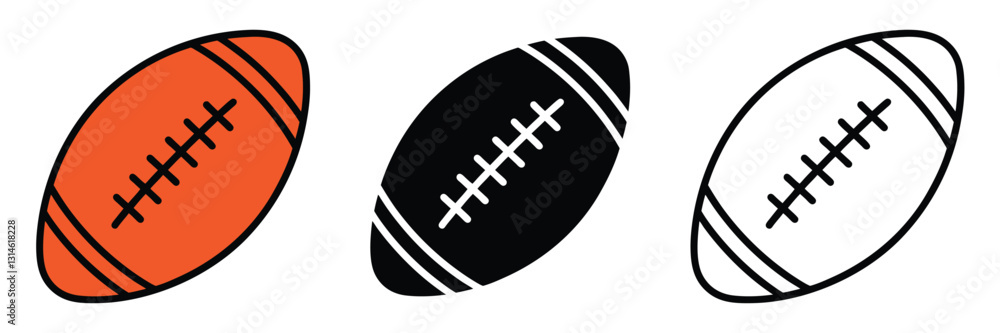 Set of American football ball icon. Rugby ball icon, hand drawn outline vector illustration Set of American football ball icon. Rugby ball icon, hand drawn outline vector illustration