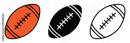 Set of American football ball icon. Rugby ball icon, hand drawn outline vector illustration