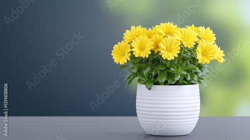 Wallpaper Mural Bright Yellow Flowers in White Pot on Soft Green Background Torontodigital.ca