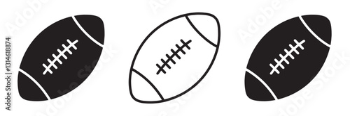 Set of American football ball icon. Rugby ball icon, hand drawn outline vector illustration