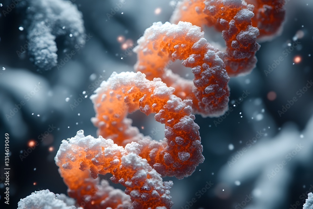 Abstract Molecular Structure of Frosted Spiral DNA in Wintery Environment Abstract Molecular Structure of Frosted Spiral DNA in Wintery Environment