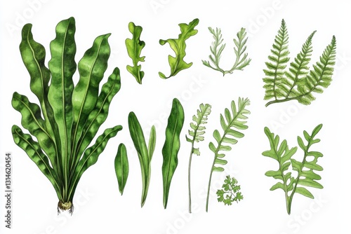 Wallpaper Mural Illustration of Asplenium nidus and its various plant parts for botanical study and identification Torontodigital.ca
