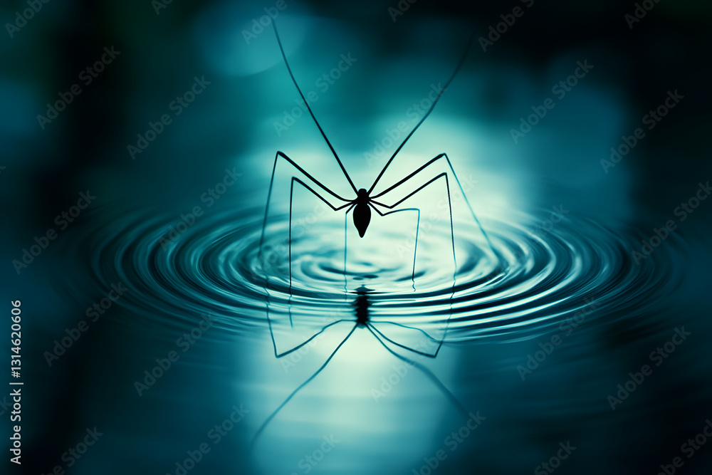 Water Strider Skims Calm Water Surface, Creating Concentric Ripples; Nature's Grace in Motion Water Strider Skims Calm Water Surface, Creating Concentric Ripples; Nature's Grace in Motion